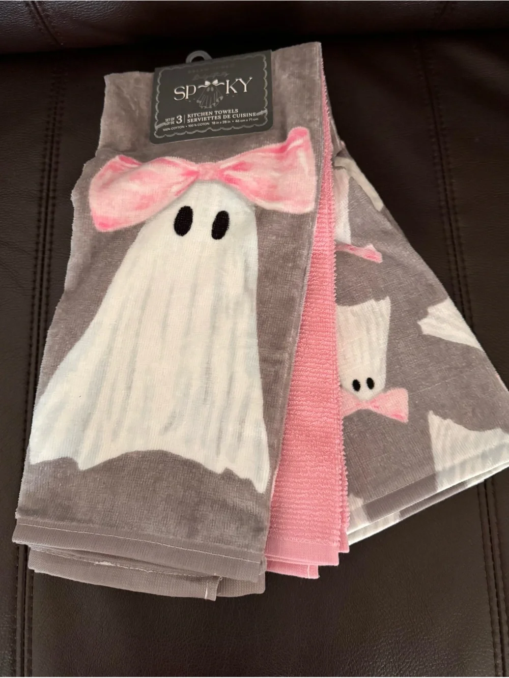 Dream Home Delightfully Spooky Ghost With Pink Bow Kitchen Towels